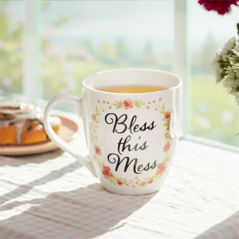 Simple Blessings Coffee Cup Ceramic Cup O Java, Bless this Mess, 17oz, Gift Box