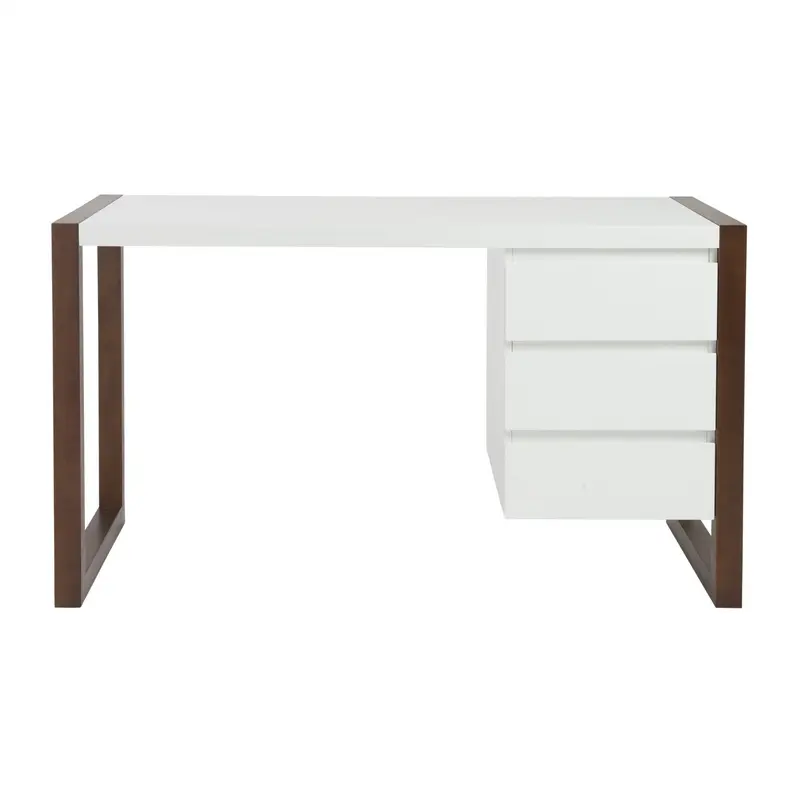 Simple Walnut and White Three Drawer Desk By Homeroots