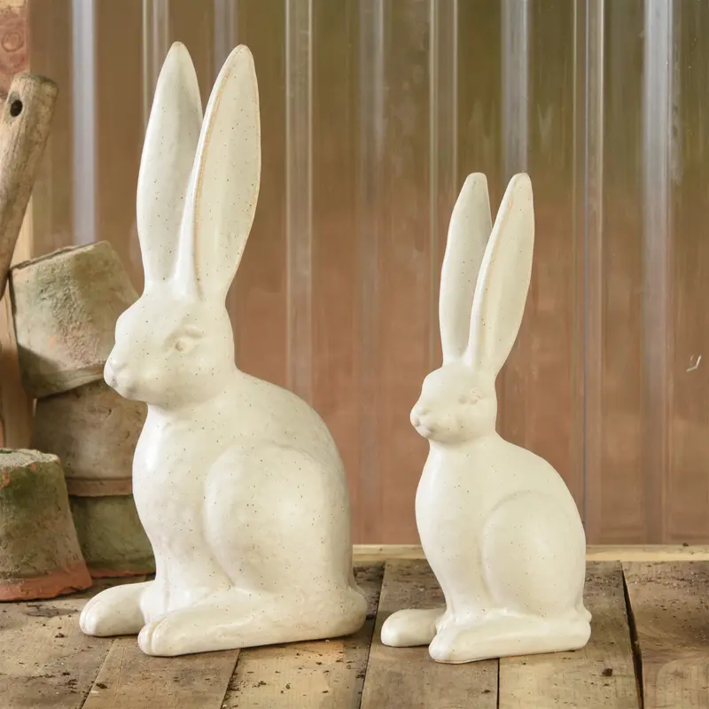 Sitting Hare, Ceramic - Large - Matte White Set Of 2 By HomArt