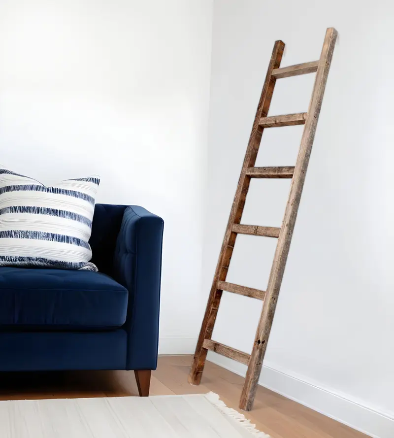 Six Step Rustic Weathered Grey Wood Ladder Shelf By Homeroots