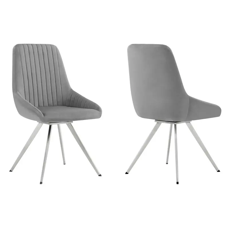 Skye Swivel Gray Velvet and Brushed Stainless Steel Dining Room Chairs - Set of 2 By Armen Living