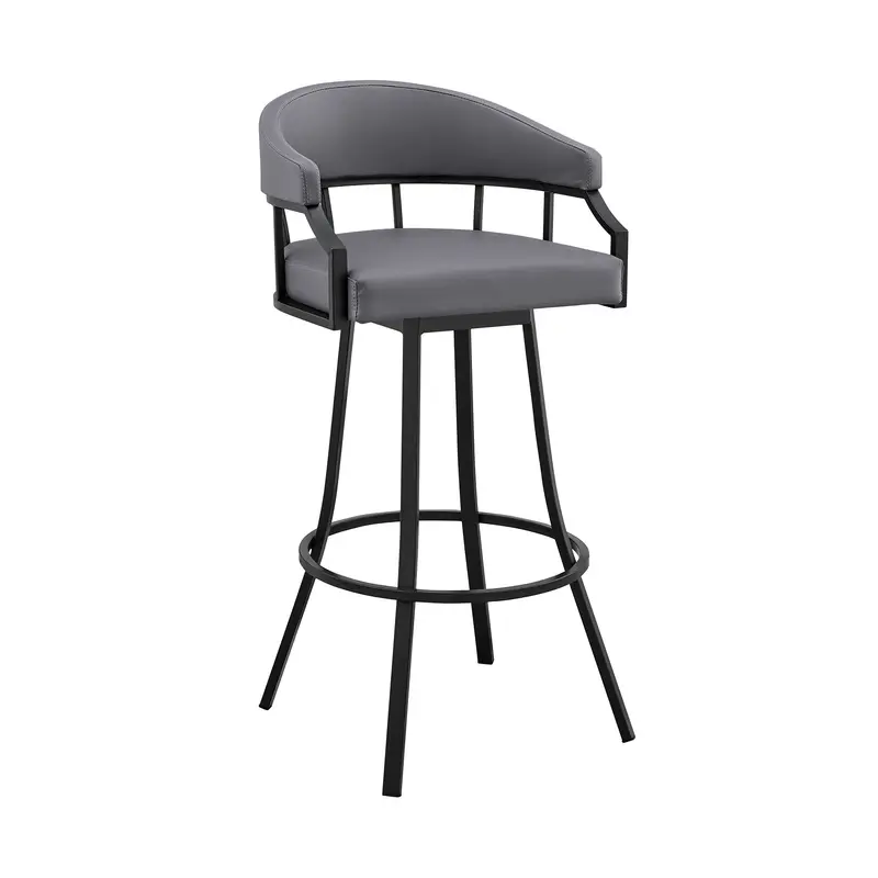 Slate Gray And Black Faux Leather And Iron Swivel Low Back Bar Height Bar Chair By Homeroots