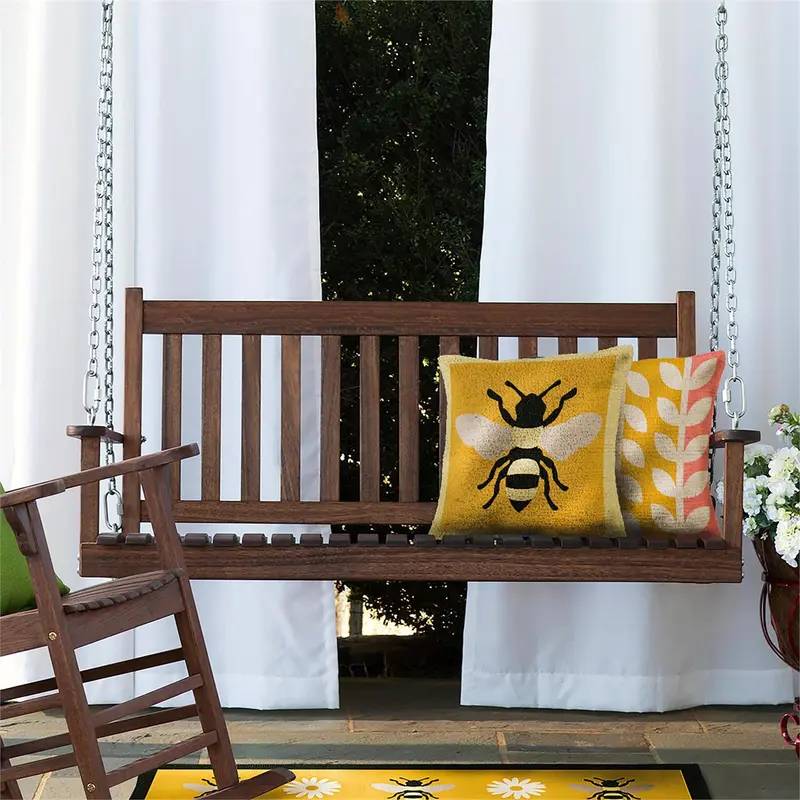 Slatted Wood Porch Swing - Natural Stain