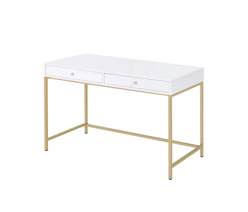 Sleek and Glossy White and Gold Office Desk By Homeroots