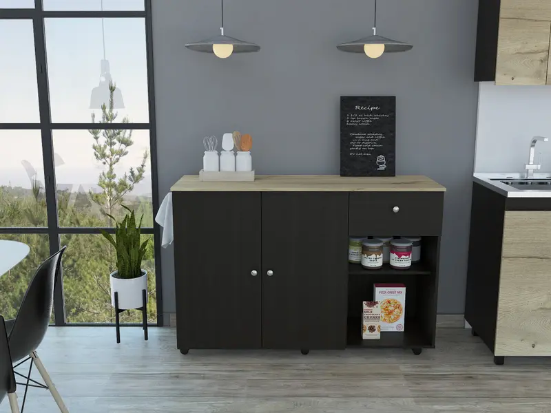 Sleek and Modern Black Wengue Kitchen Island Cart By Homeroots