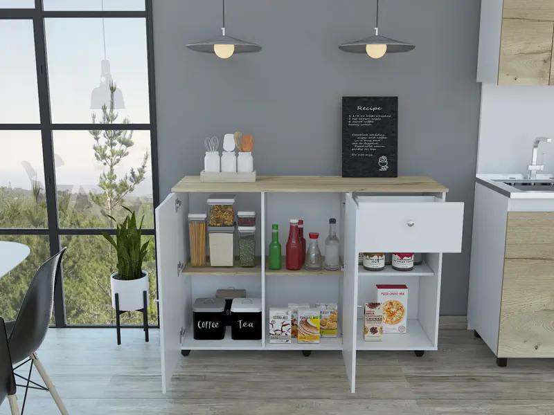 Sleek and Modern White Pine Kitchen Island Cart By Homeroots