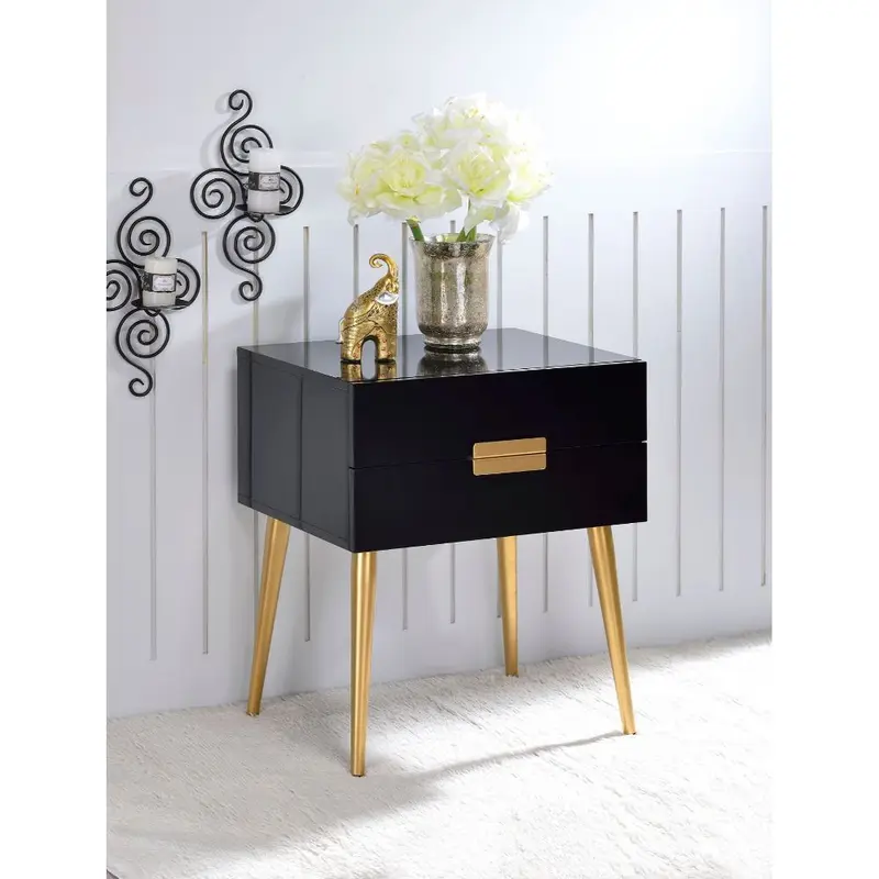 Sleek Black And Gold Two Drawer End Table By Homeroots