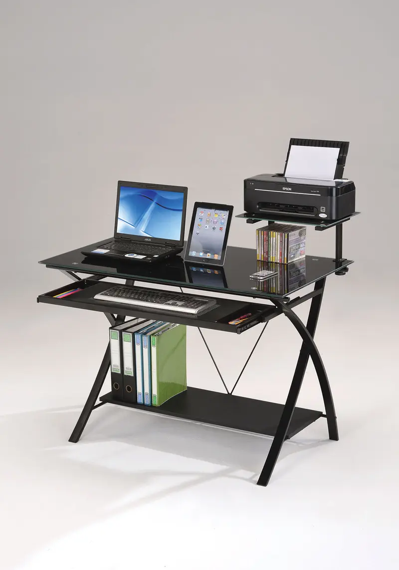 Sleek Black Glass Computer Desk By Homeroots