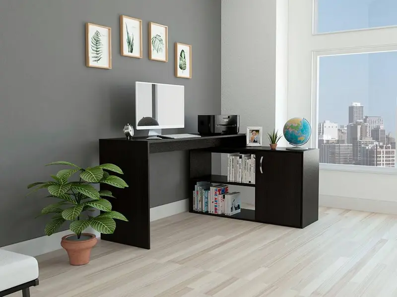 Sleek Black Wengue L Shape Office Desk By Homeroots
