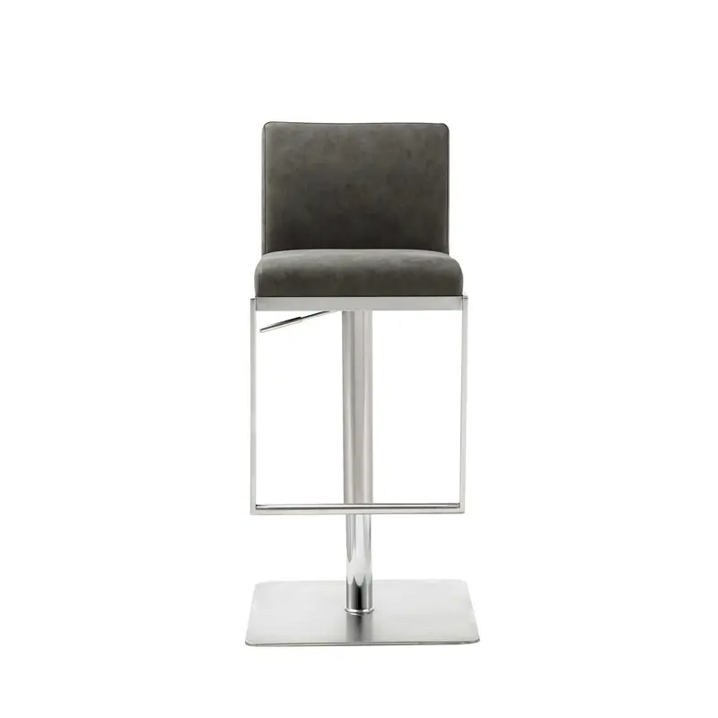 Sleek Dark Gray Faux Leather Adjustable Bar Stool By Homeroots
