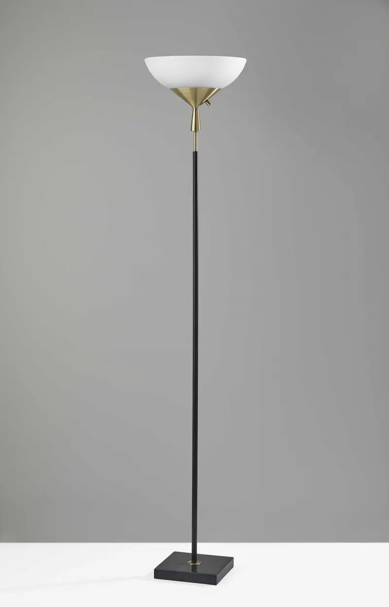 Sleek Torchiere Black Metal Frosted Alabaster Glass Shade By Homeroots