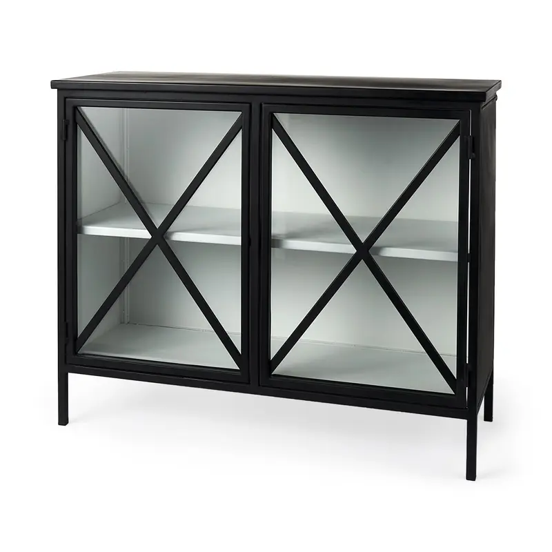 Slender Sleek Black Two Door Glass Cabinet By Homeroots