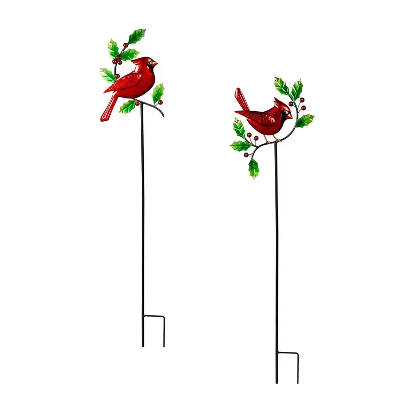 Snowbirds Garden Stake, Metal Garden Stake, Christmas Cardinal, 36"H, Asst of 2, CDU