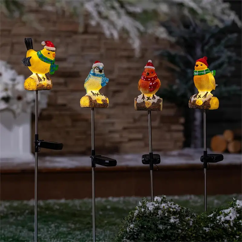 Snowbirds Garden Stake, Solar Garden Stake, Holiday Chirper, 27.5"H, Asst of 4, CDU
