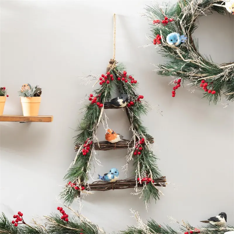 Snowbirds Swag, Bird Perched Hanging Artificial Decor, 22"H