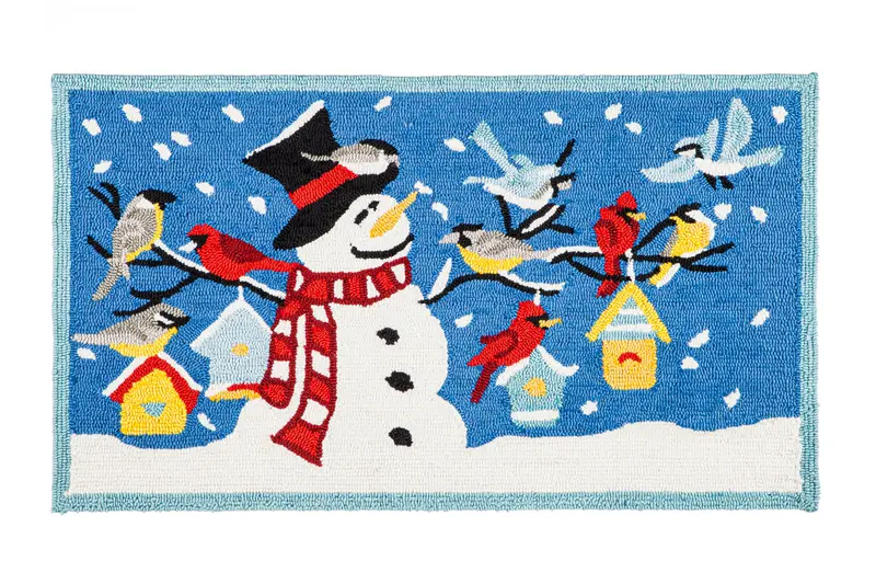 Snowman with birdhouses Indoor/Outdoor Hooked Rug 24"x42"