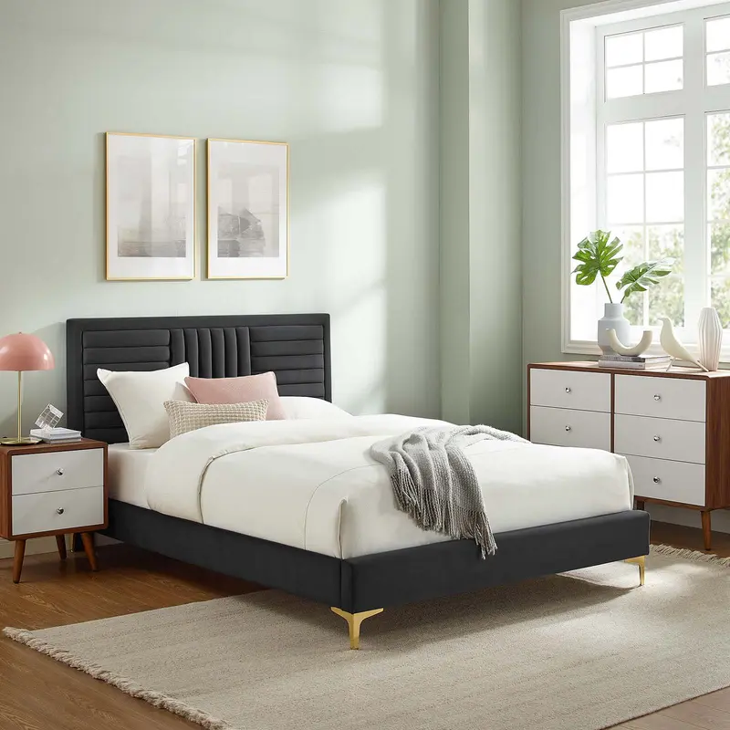 Sofia Channel Tufted Performance Velvet Full Platform Bed By Modway - MOD-7003