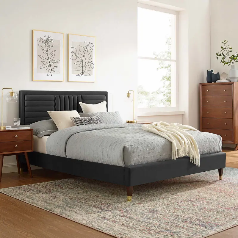 Sofia Channel Tufted Performance Velvet King Platform Bed By Modway - MOD-7007