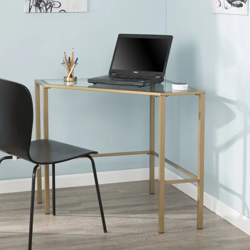 Soft Gold Metal and Glass Corner Desk By Homeroots