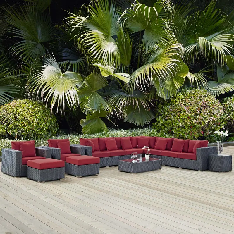 Sojourn 11 Piece Outdoor Patio Sunbrella® Sectional Set By Modway - EEI-1885