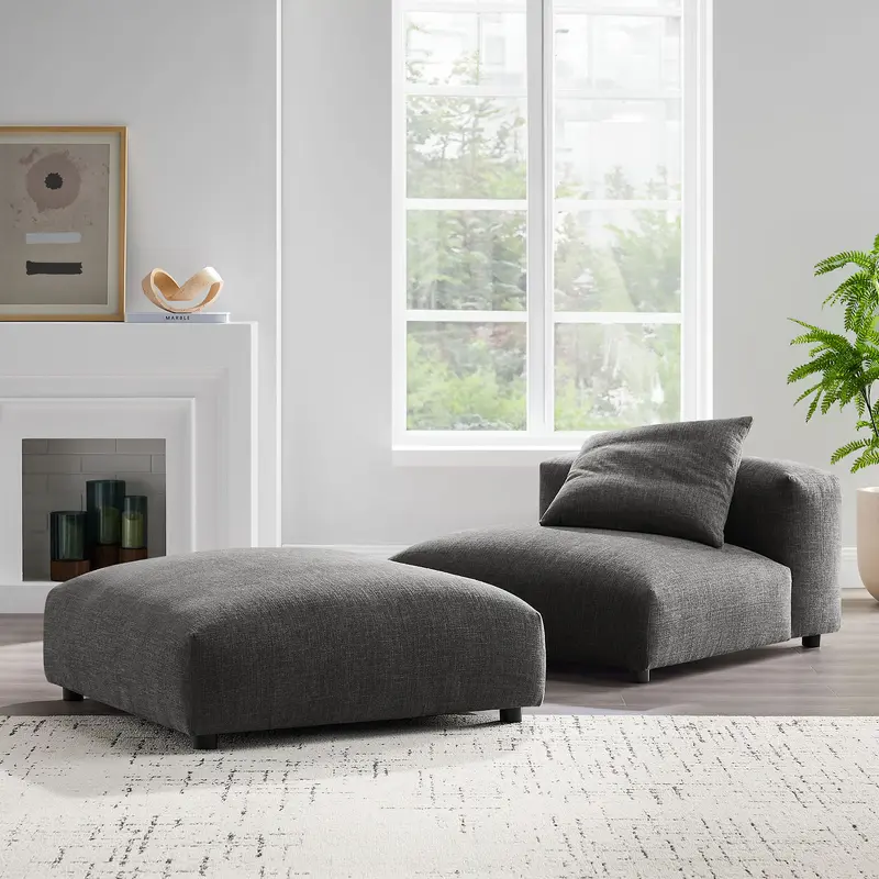 Solace Modular Upholstered Fabric Armless Chair and Ottoman Set by Modway