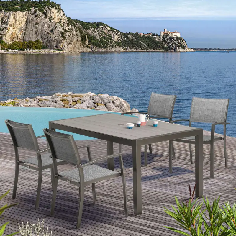 Solana 5 piece Outdoor Aluminum Dining Set in Cosmos Grey Finish with Wood Top By Armen Living