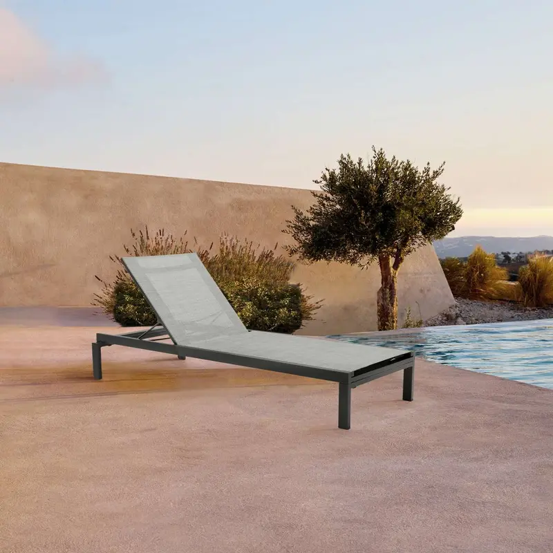 Solana Outdoor Dark Grey Aluminum Stacking Chaise Lounge Chair By Armen Living