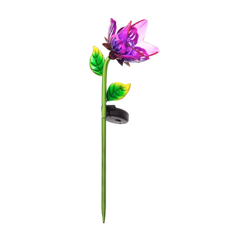 Solar Glass and Metal Flower Plant Picks, Pink & Purple,2sp6148a