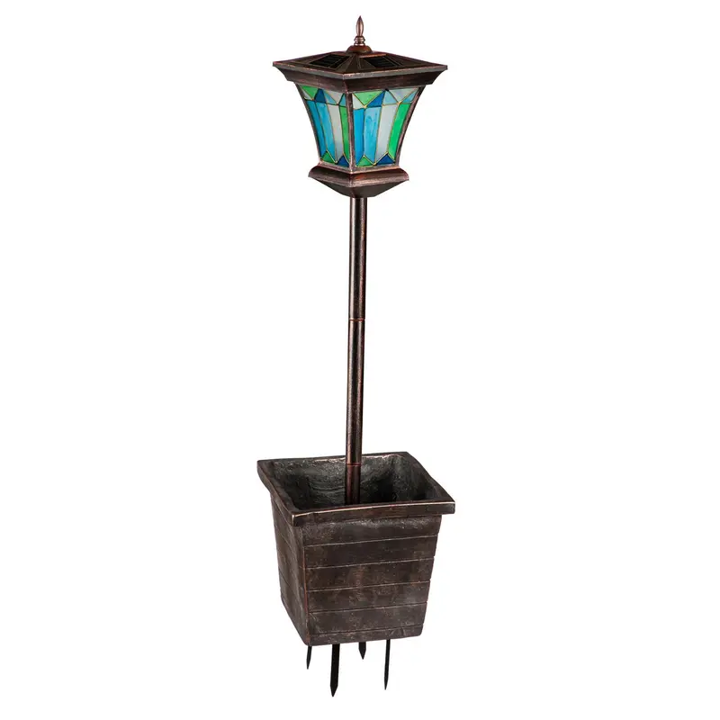 Solar Lantern Planter, Blue Mosaic Pattern
