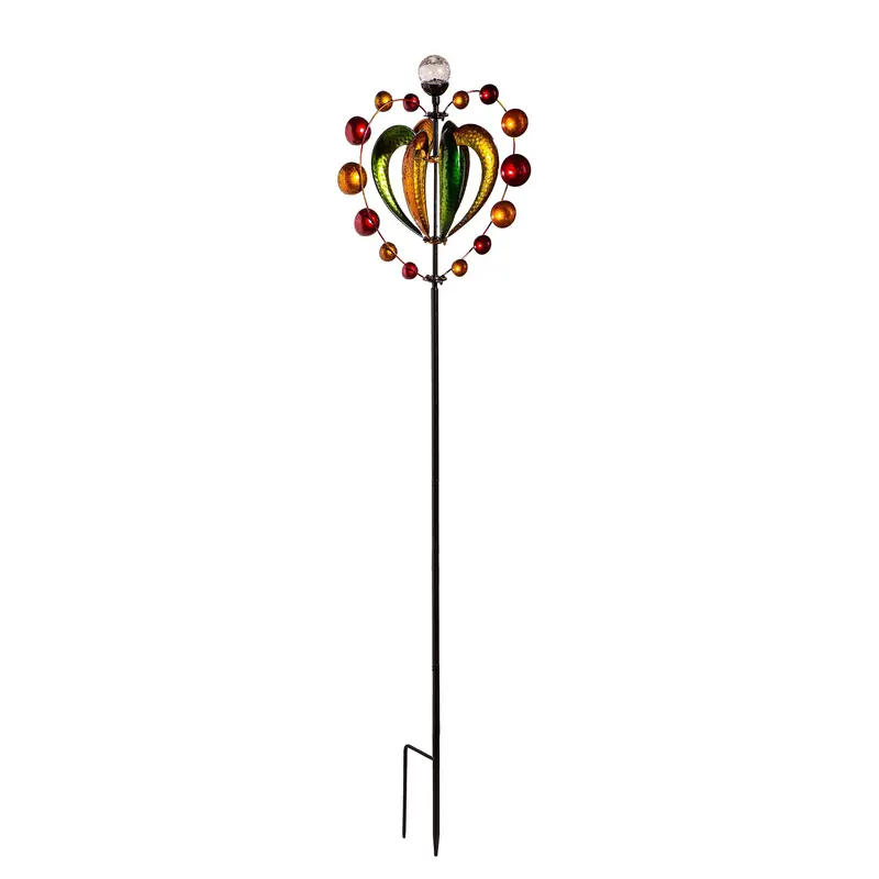 Solar Metal Wind Spinner, Green & Gold Heart, 81"H