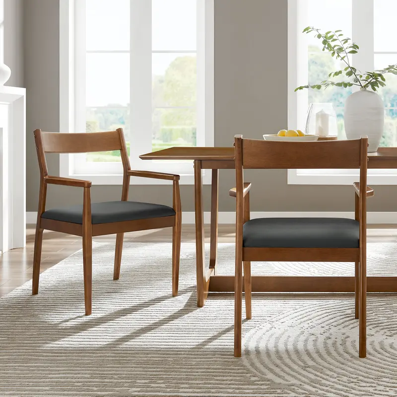 Solara Vegan Leather Wood Dining Armchairs Set of 2 by Modway
