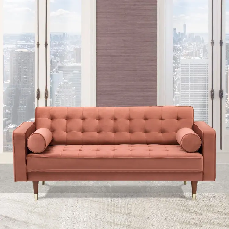 Somerset Blush Velvet Mid Century Modern Loveseat By Armen Living