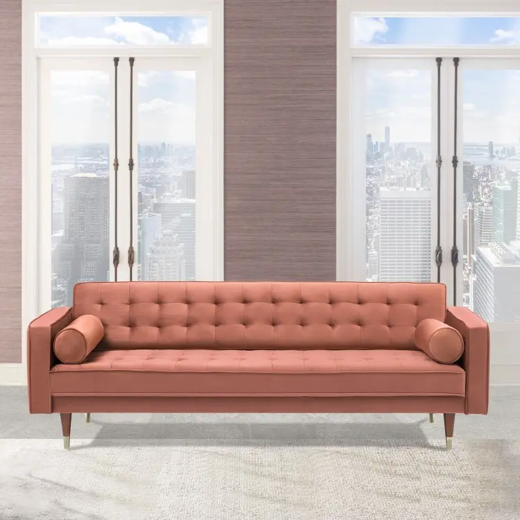 Somerset Blush Velvet Mid Century Modern Sofa By Armen Living