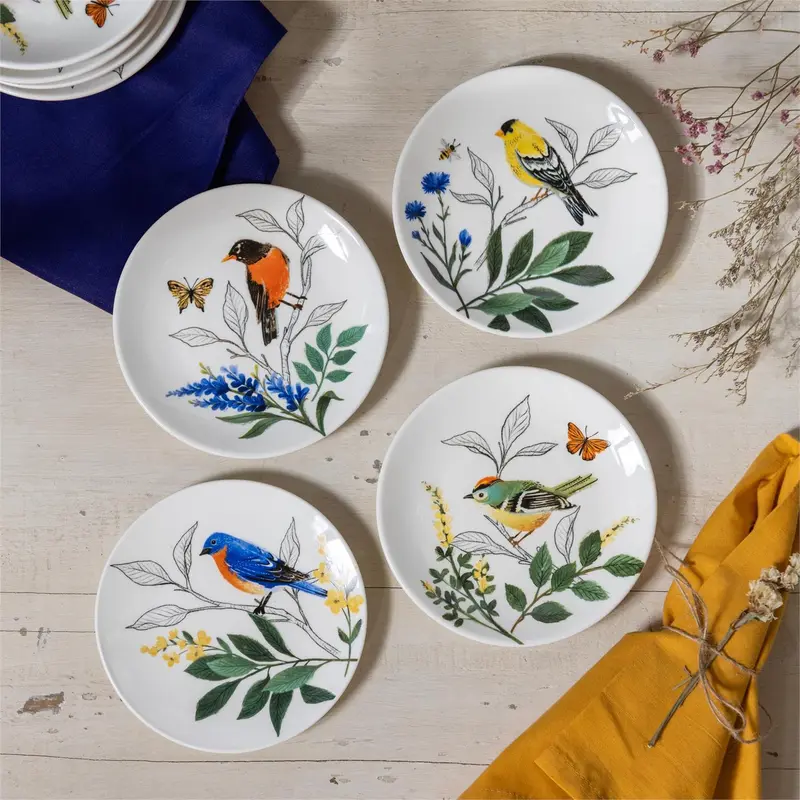 Song Bird Ceramic Appetizer Plate Set, 6"