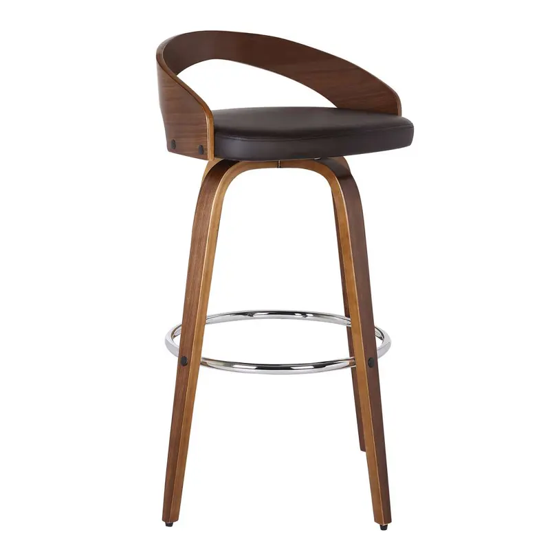 Sonia 30" Bar Height Swivel Brown Faux Leather and Walnut Wood Bar Stool By Armen Living