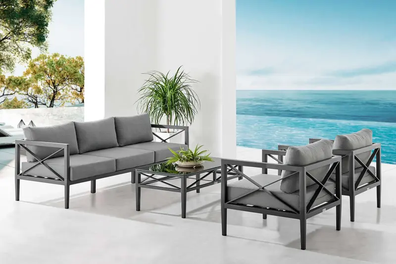 Sonoma Outdoor 4 piece Set in Dark Grey Finish and Dark Grey Cushions By Armen Living