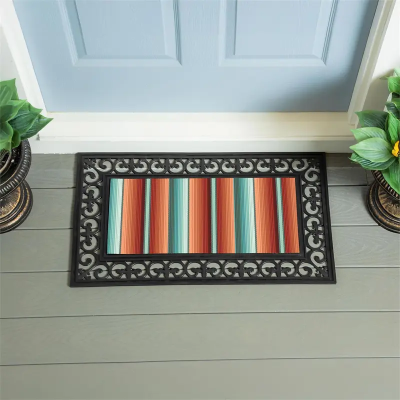 Southwest Pueblo Flocked Coir Sassafras Switch Mat, Serape Stripe, 22"x10"