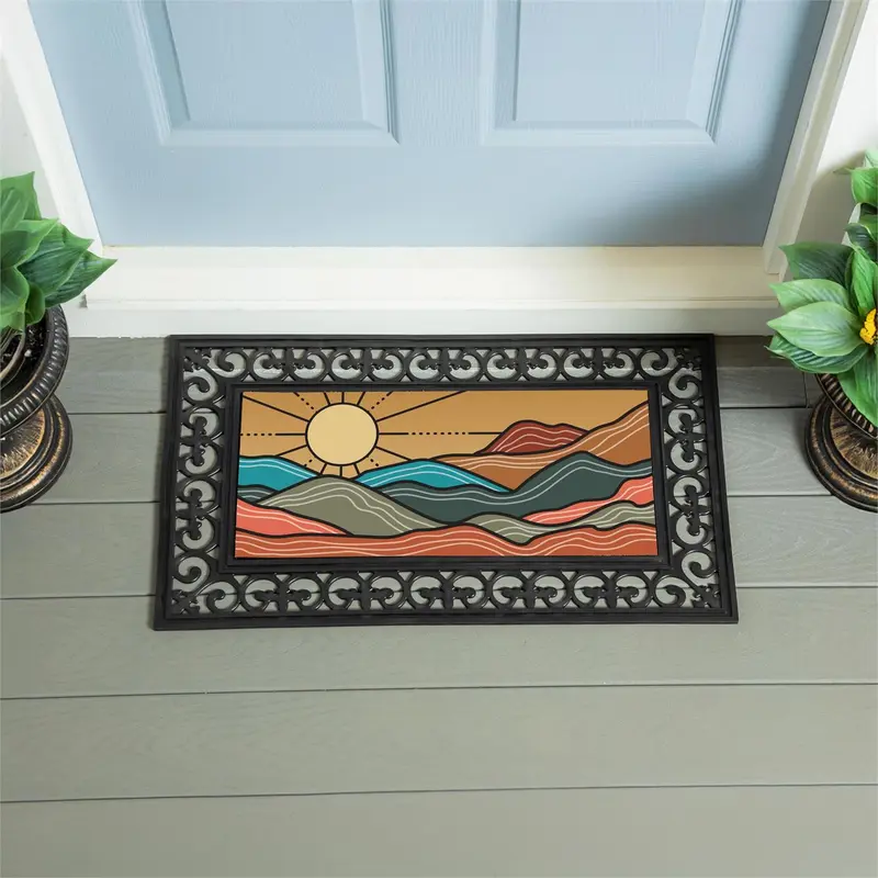 Southwest Sunrise Flocked Coir Sassafras Switch Mat, Landscape, 22"x10"