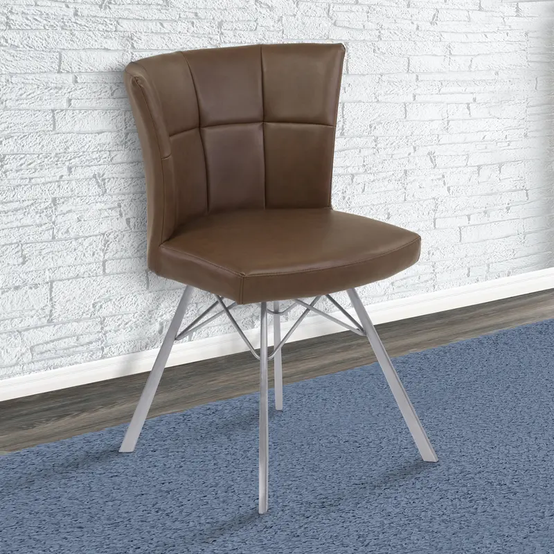 Spago Contemporary Dining Chair in Vintage Coffee Faux Leather with Brushed Stainless Steel Finish - Set of 2 By Armen Living