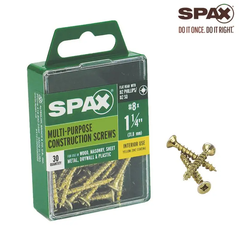 SPAX No. 8 x 1-1/4 in. L Phillips/Square Flat Head Yellow Zinc Steel Multi-Purpose Screw 30 each - Deal of The Week
