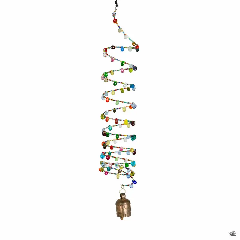 Springy Glass Beads with Bell Wind Chime