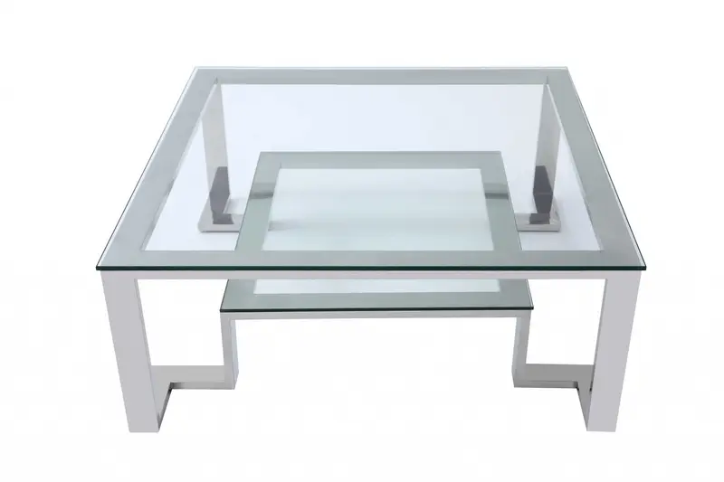 Square Clear Glass Coffee Table with Stainless Steel Base By Homeroots