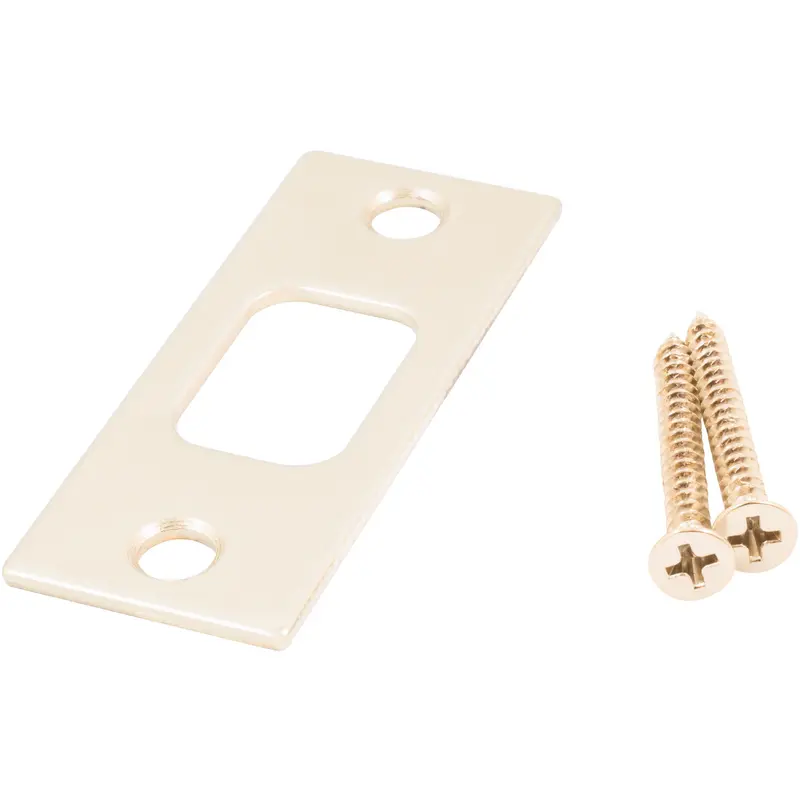 Square Corner Deadbolt Strike Plate, 1-1/8" x 2-3/4", 2-1/8" Center-to-Center, Polished Brass by Stone Harbor Hardware