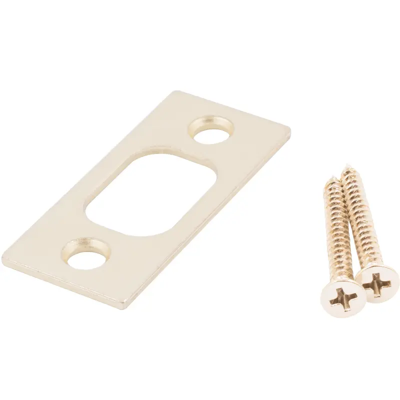 Square Corner Deadbolt Strike Plate, 1" x 2-1/4", 1-5/8" Center-to-Center, Polished Brass by Stone Harbor Hardware