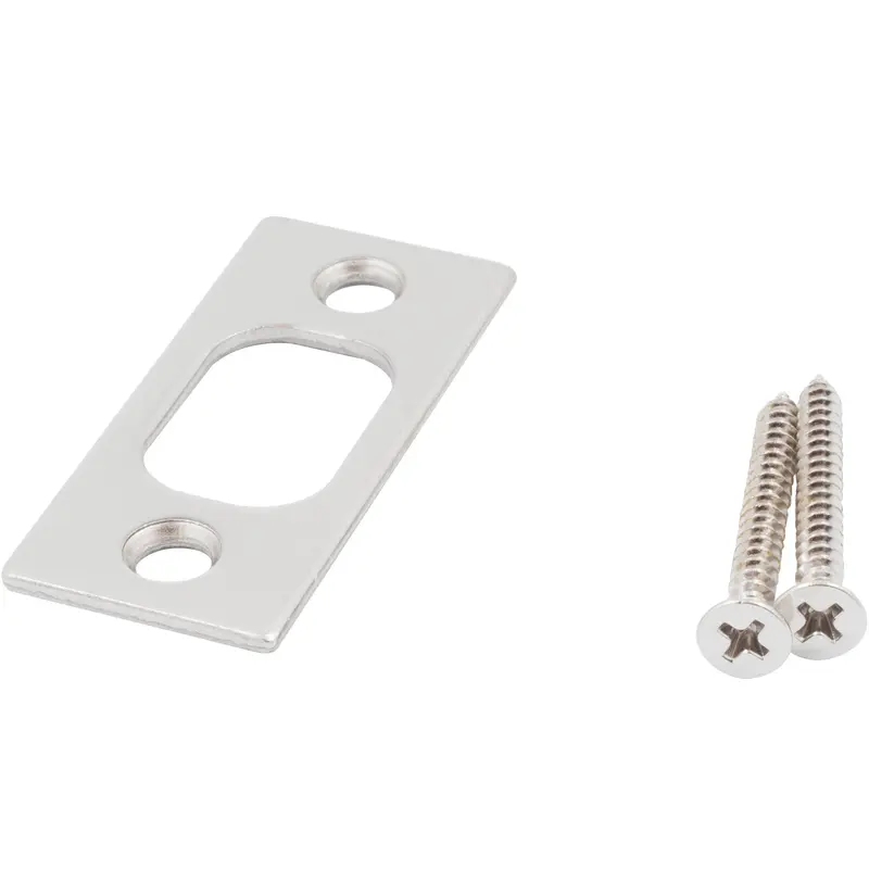 Square Corner Deadbolt Strike Plate, 1" x 2-1/4", 1-5/8" Center-to-Center, Satin Nickel by Stone Harbor Hardware
