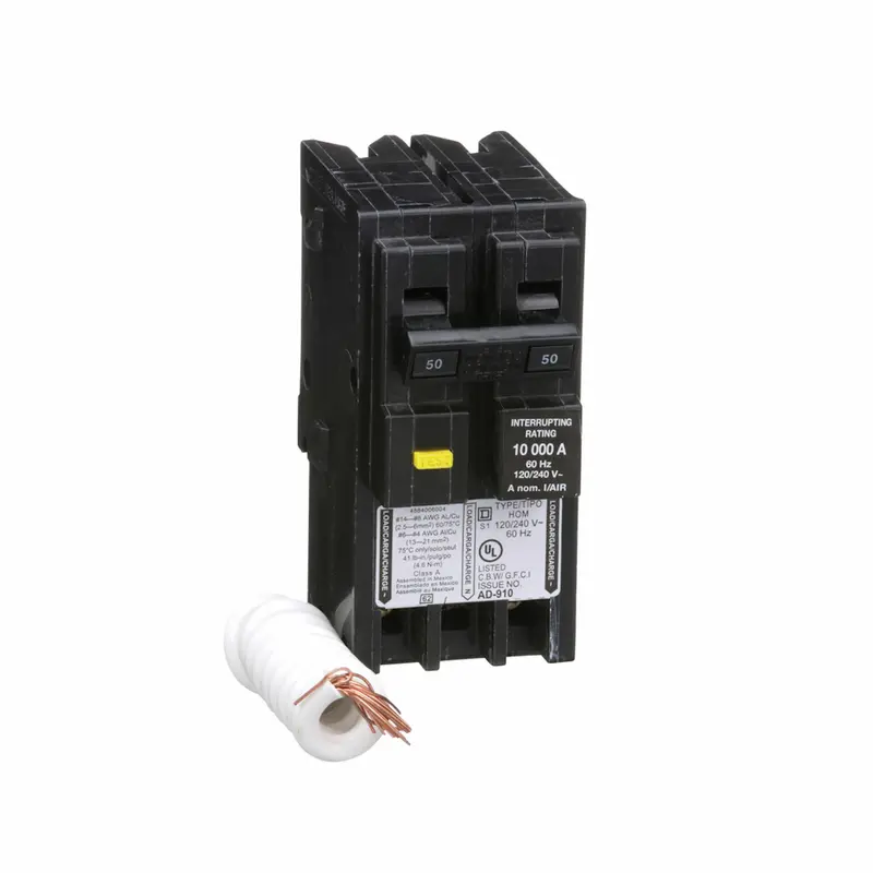Square D HomeLine 50A 120/240V Ground Fault Plug-In Circuit Breaker 2.3 H x 4.6 W x 7.9 D in. - Deal of The Week