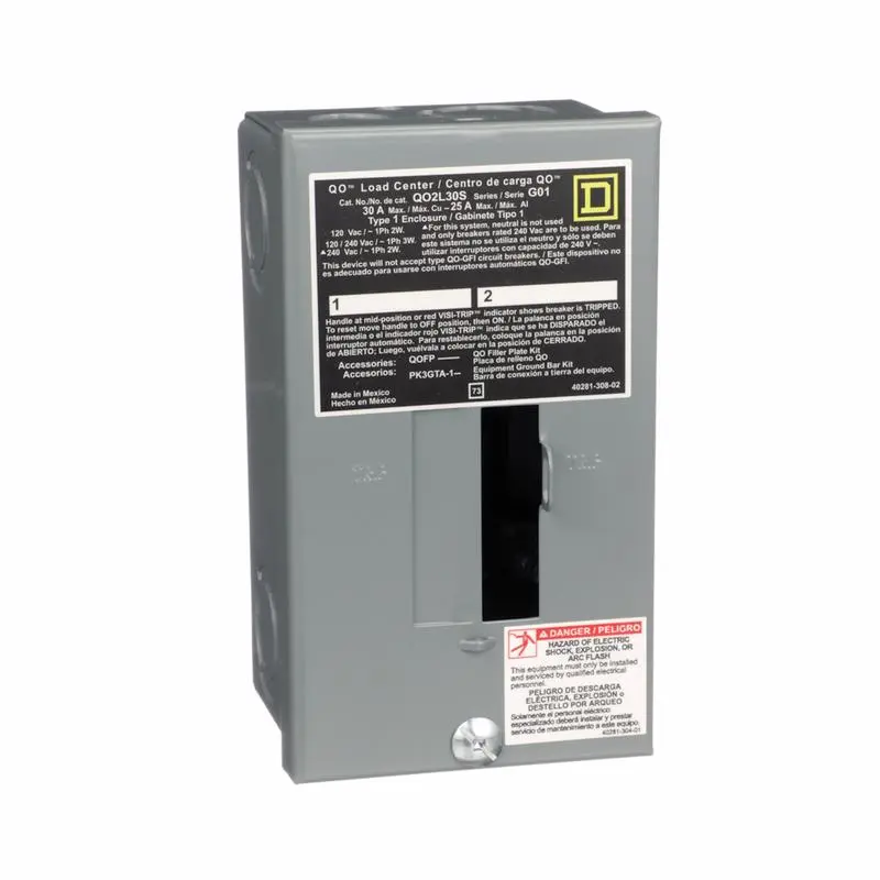 Square D QO 30 amps 120/240 V 2 space 2 circuits Combination Mount Main Lug Load Center - Open Box