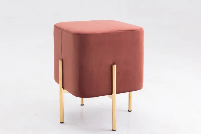 Square Modern Copper Upholstered Ottoman with Gold legs By Homeroots