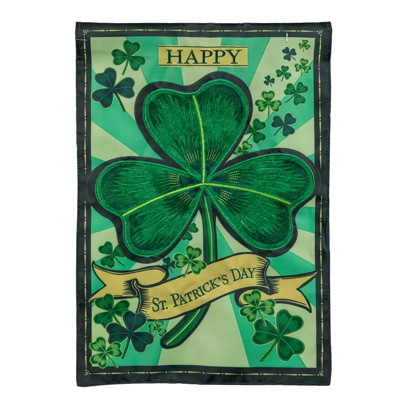 St Patrick's Day Shamrock Applique Garden Flag