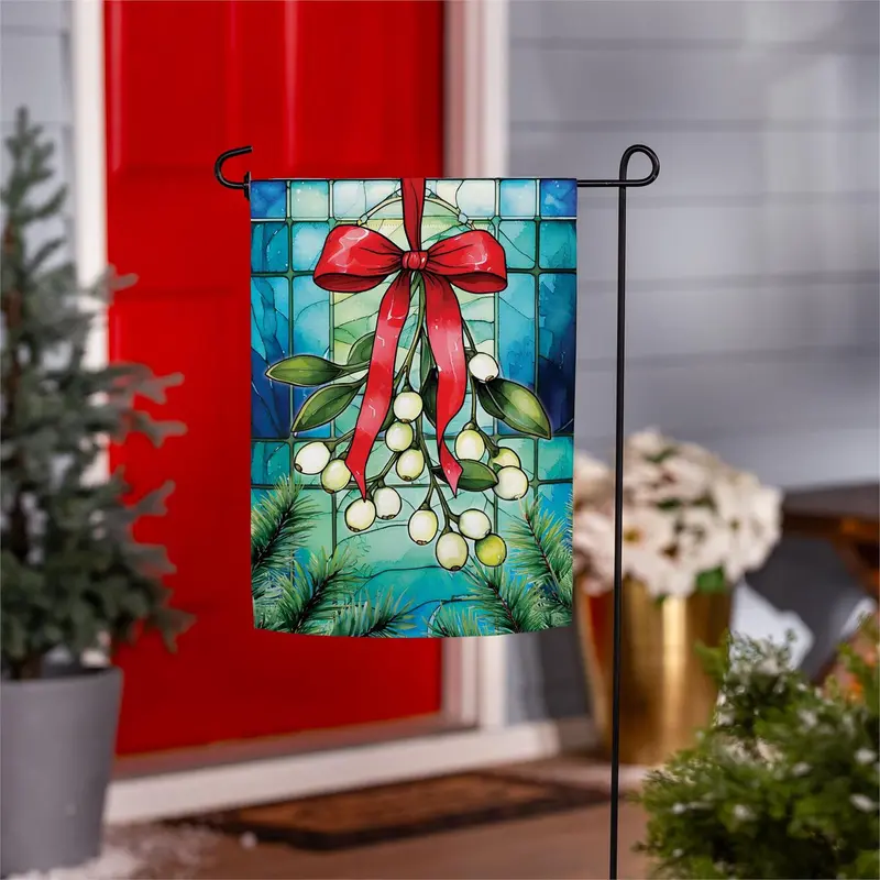 Stained Glass Mistletoe Suede Flag Garden